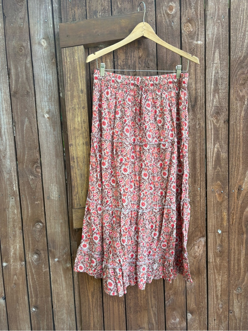 DIP Red and Orange Floral Boho Tiered Maxi Skirt